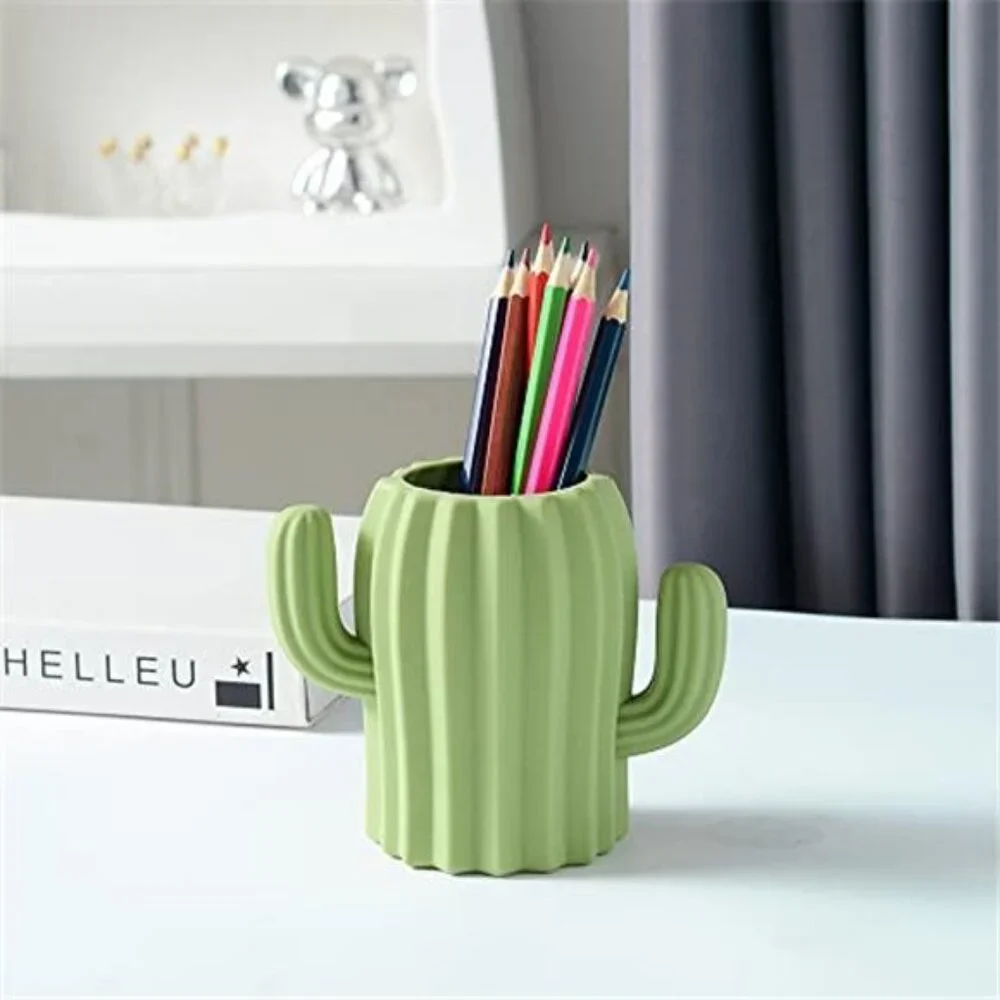 Silicone Cactus Pen Holder Pencil Cup Desk Organizer Makeup Brush Holder Green